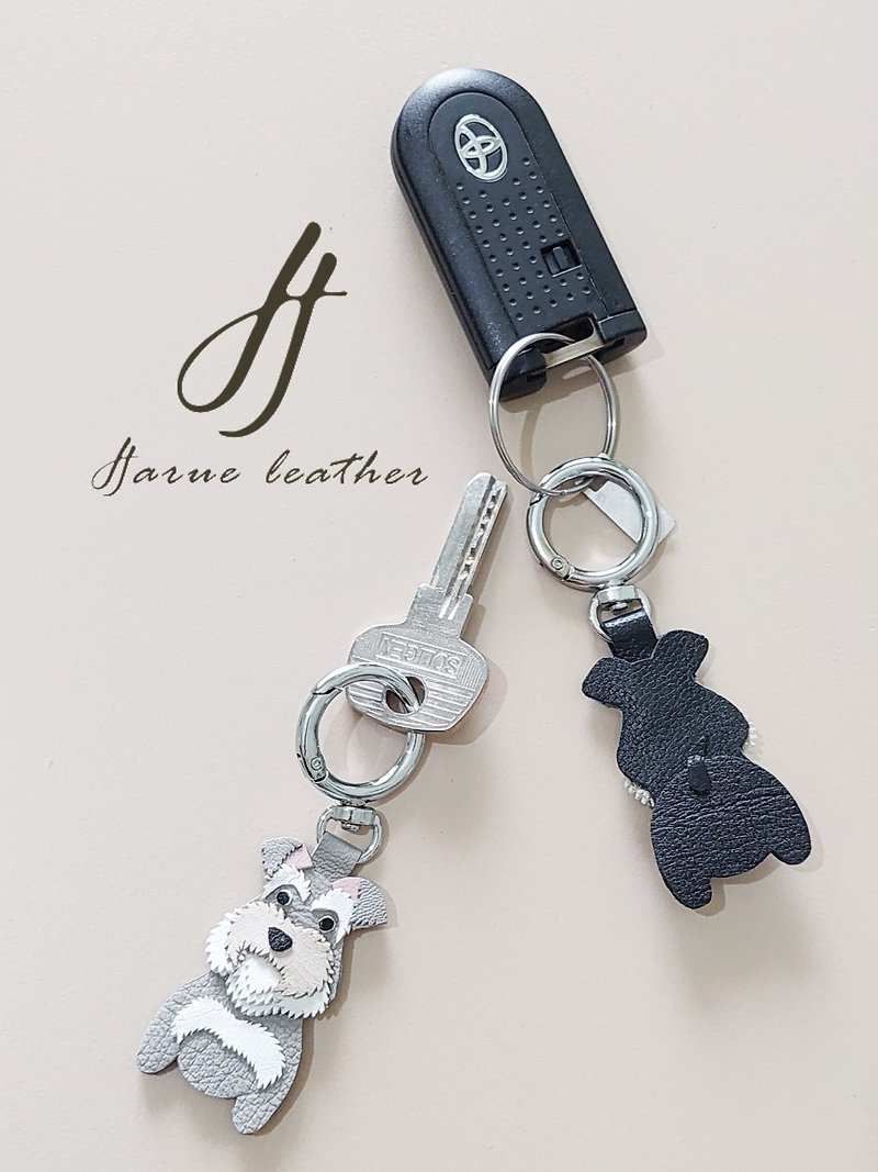 Customized Handmade Schnauzer Dog Leather Keychain - Keychains - Genuine Leather 