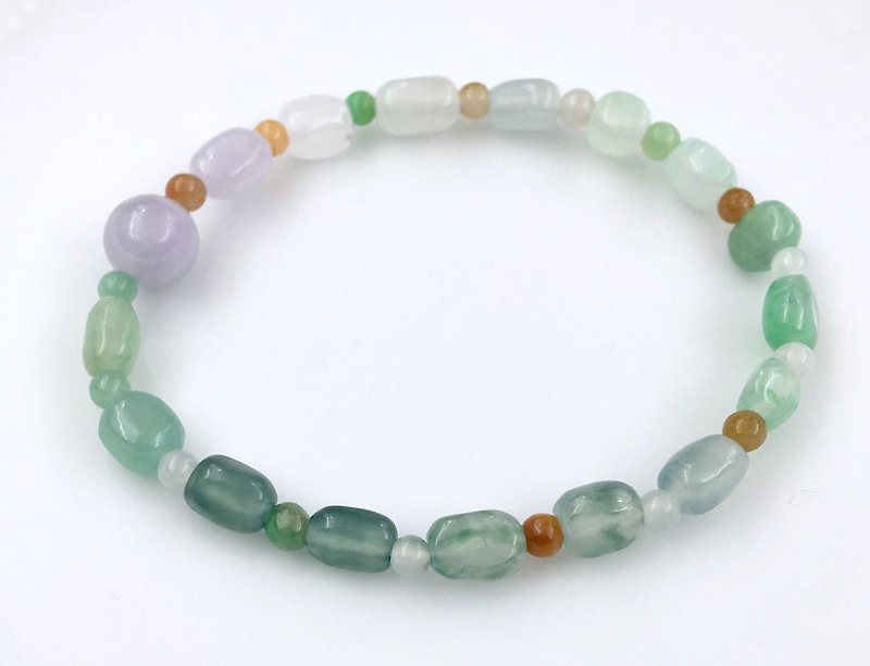Ice type with colorful jade bracelet (natural Burmese jade A goods) single piece - สร้อยข้อมือ - เครื่องเพชรพลอย หลากหลายสี