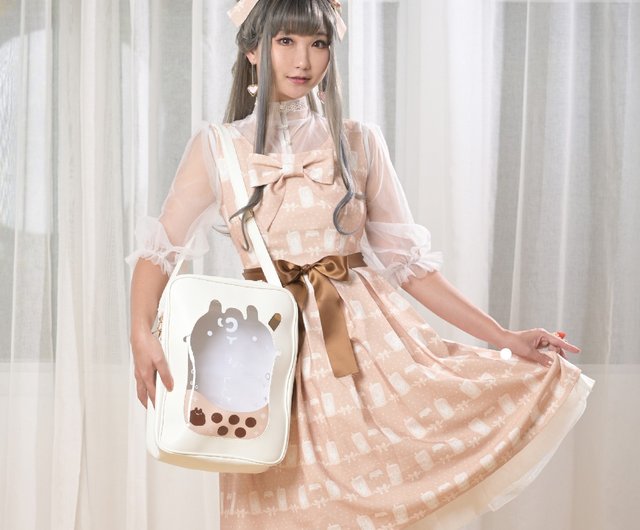 Illustration printing Japanese cute sleeveless waist dress Lolita Lolita pearl milk tea Shop Tilabunny X Mrs.Tina Design One Piece Dresses Pinkoi