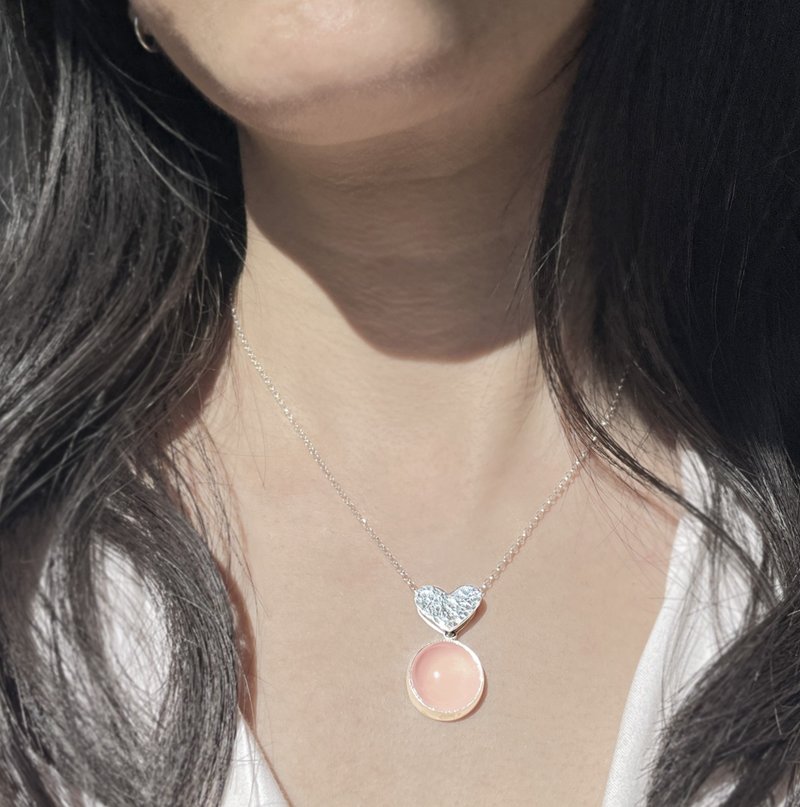 質感愛心 - 粉晶 水晶純銀項鍊 溫柔可愛 女友禮物 - 項鍊 - 純銀 粉紅色