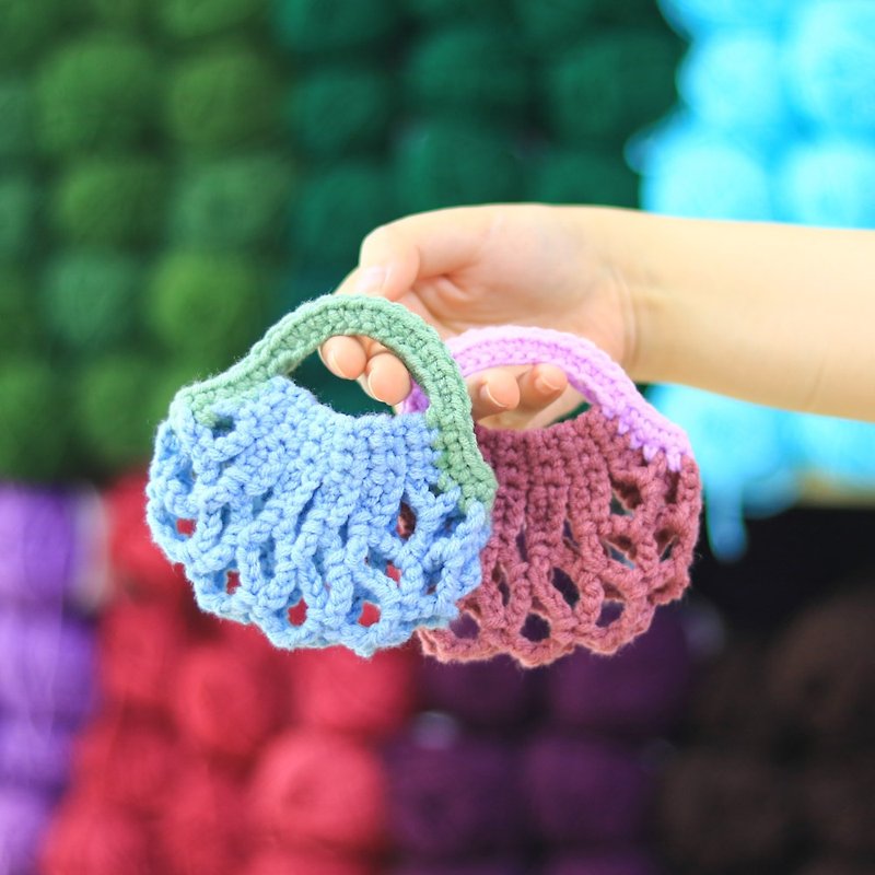 [Video teaching + material package] Small mesh headphone bag (can make about 5-6 pieces) - Knitting, Embroidery, Felted Wool & Sewing - Cotton & Hemp Multicolor