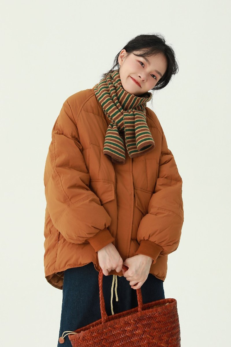 Caramel Color 4 Color Milk Huhu Soft Waxy Drop Shoulder Baseball Down Jacket Neutral Loose Bread Jacket One Size - Women's Casual & Functional Jackets - Other Man-Made Fibers Orange