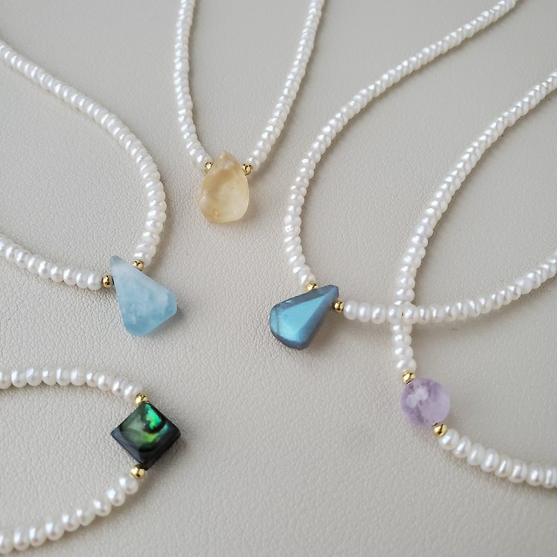 Pearl Necklace / Abalone Purple Jade Labradorite Aquamarine Citrine JIEGEM Sister Jewelry - Necklaces - Pearl Multicolor