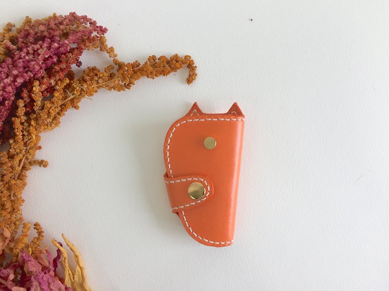 畢業禮物Vespa貓咪造型鑰匙包＿皮革手工縫製 Handmade Key holder - 鑰匙圈/鎖匙扣 - 真皮 橘色