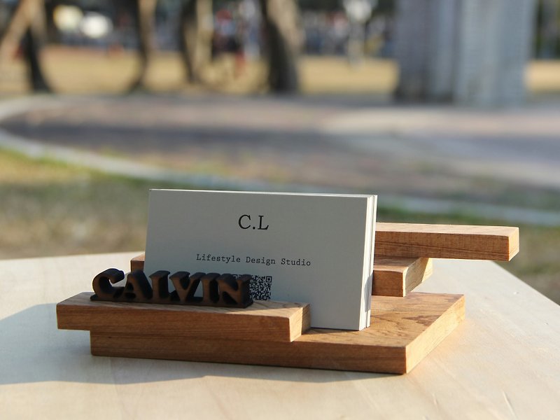 "CL Studio" [simple layered design wooden card holder / cell phone holder] C-13 - Folders & Binders - Wood Brown