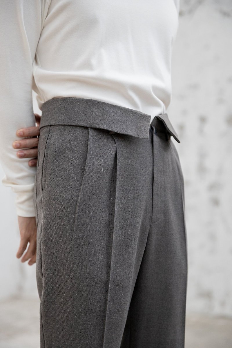 Grey Wool Samson Trousers - 男長褲/休閒褲 - 棉．麻 灰色