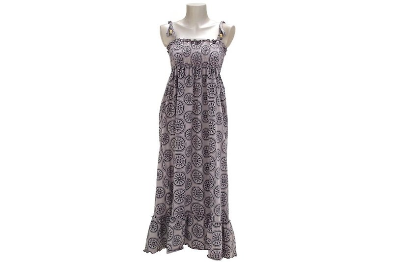 Flower Circle camisole ruffle dress <charcoal gray> - ชุดเดรส - วัสดุอื่นๆ สีเทา
