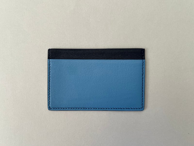 [Handmade in Japan] Genuine Leather Card Case (Light Blue) Pass Case Pass Case Card Holder - ที่เก็บนามบัตร - หนังแท้ สีน้ำเงิน