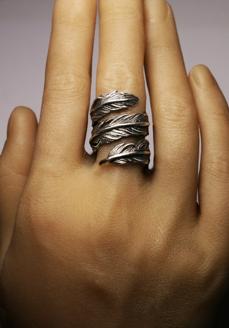 Triple large feather ring - General Rings - Other Metals Silver