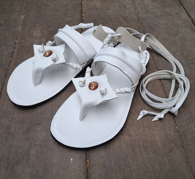 White Flate Sandals, Strappy sandals, Gadiator sandals women, men sandals, shoes - 拖鞋 - 真皮 白色