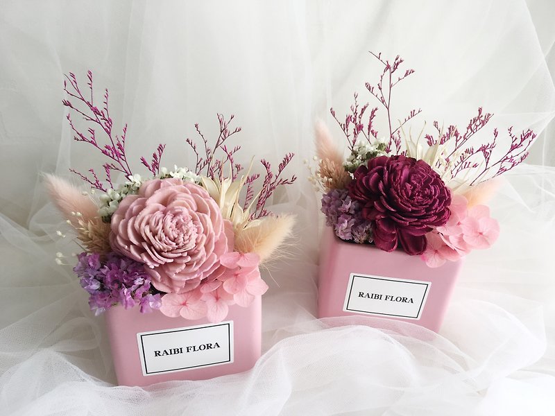 ピンクのサンローズセラミック鉢植えの花永遠の花/ドライフラワー - 置物 - 寄せ植え・花 