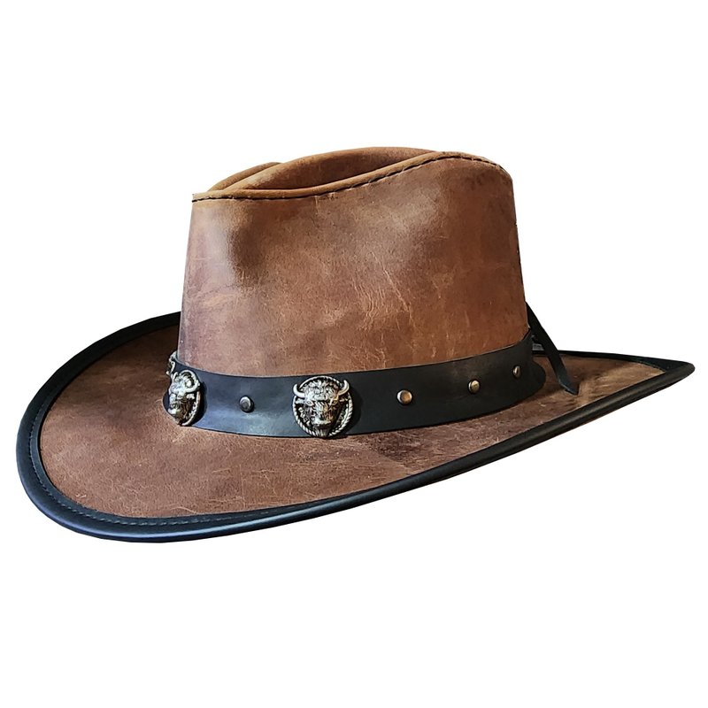 Cyclone Western Brown Leather Cowboy Hat - หมวก - หนังแท้ สีนำ้ตาล