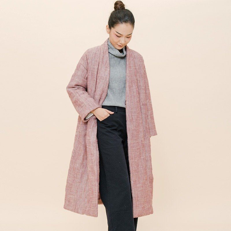 BUFU handmade long oversized winter coat in Chinese style O160905 - ジャケット - コットン・麻 ピンク