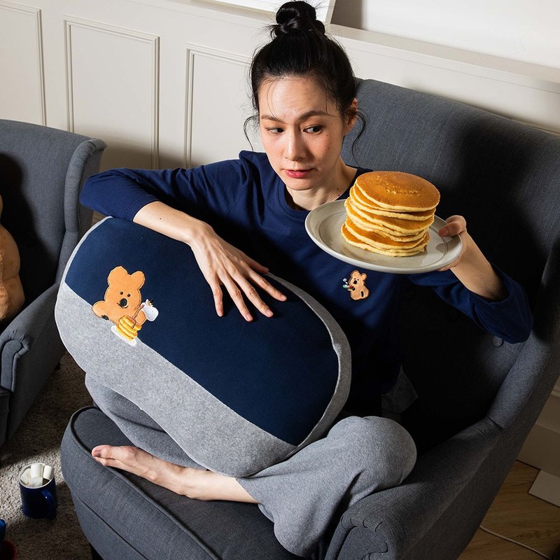 DINOTAENG | 鬆餅多功能靠枕-靚藍 - 枕頭/咕𠱸 - 棉．麻 藍色