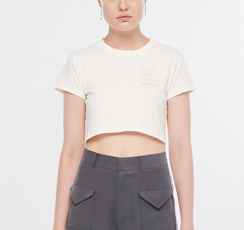 EiE T-SHIRT Mindset Cropped Ivory - เสื้อผู้หญิง - ผ้าฝ้าย/ผ้าลินิน ขาว