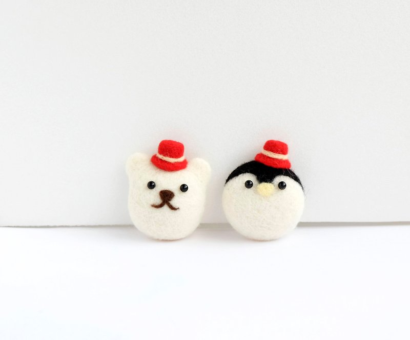 Red Riding Hood and Little Penguin handmade - Brooches - Wool White
