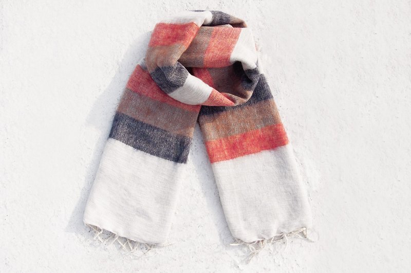 Christmas gift exchange gifts limited a national wind shawl / boho knitted scarves / hand-woven scarves / knitted shawls / blankets (made in nepal) - Orange Coffee simple fashion orange stripes - ผ้าพันคอ - ขนแกะ หลากหลายสี