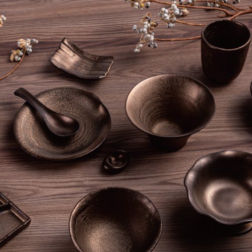 WAGA 餐桌器物 WAGA 日式銅釉流金 陶瓷小菜盤15cm/小菜碟10cm/雙拼醬料碟12cm