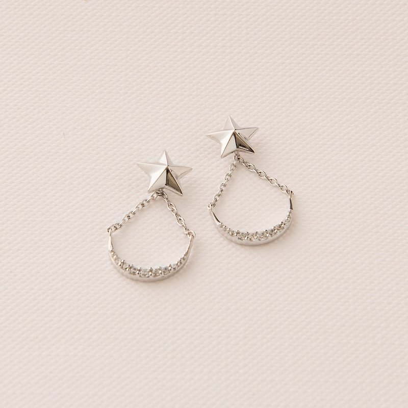 Stars and Moon Sterling Silver Earrings | Starry Sky Series | 925 Sterling Silver. Light jewelry. classic. modeling - ต่างหู - เงินแท้ สีเงิน