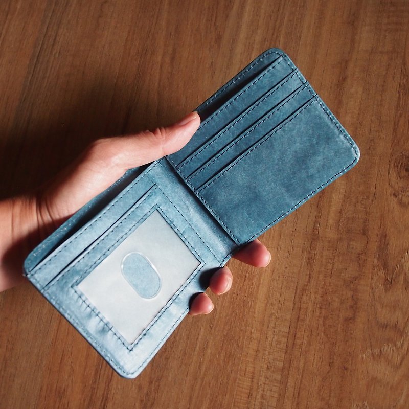 Paper-feel half-fold short wallet wallet, deep sea blue, matcha, green cherry, pink, three colors in total - กระเป๋าสตางค์ - ไฟเบอร์อื่นๆ สีเขียว