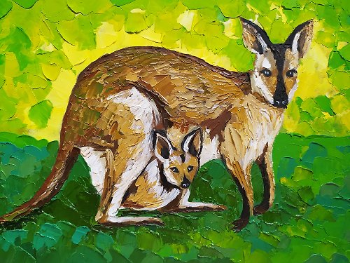 Nadinart Kangaroo painting cub art Australia oil painting animal impasto original art