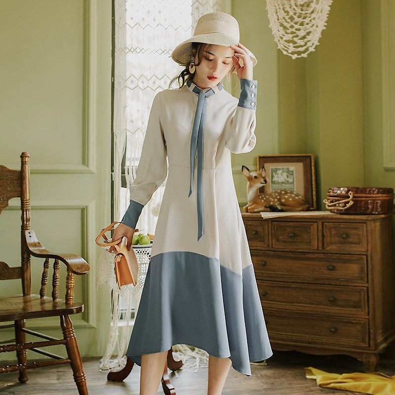 2018 autumn women's new product hit color large swing long dress dress - ชุดเดรส - เส้นใยสังเคราะห์ สีกากี