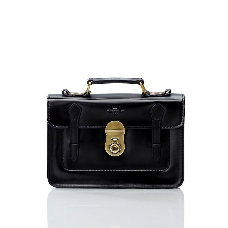 Full black leather bag official business type - small - กระเป๋าแมสเซนเจอร์ - หนังแท้ สีดำ