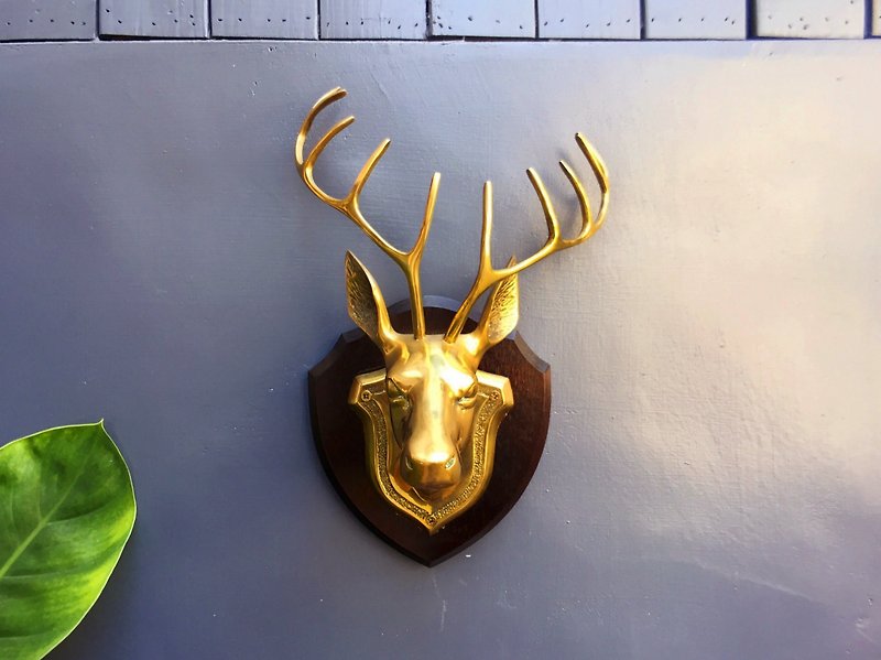 British brass deer head antique wall hanging - ของวางตกแต่ง - ทองแดงทองเหลือง 