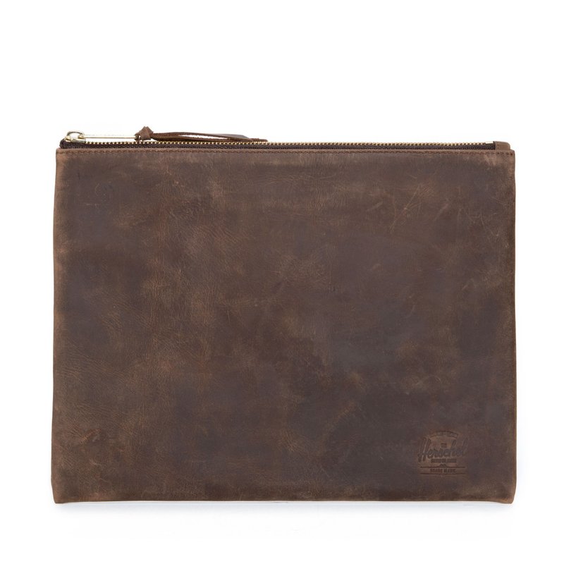 Herschel LEATHER系列 咖啡色手拿包 牛皮 舊化處理 iPad可放 平板收納 - 手拿包 - 真皮 