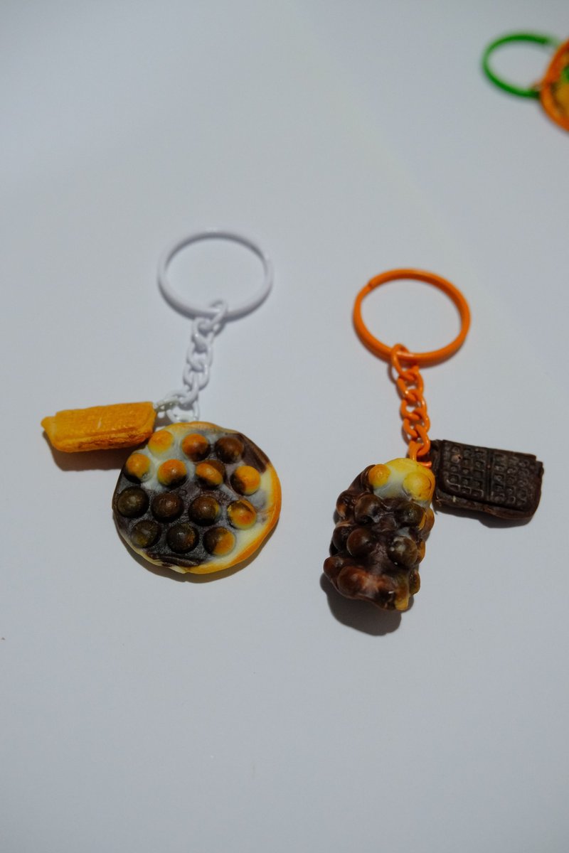 朱古力鷄蛋仔+格仔餅 鎖匙扣 - 鑰匙圈/鑰匙包 - 其他材質 