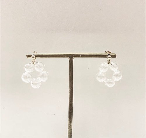 シンプル透明ファンシーガラスビーズピアス - ショップ SHIMO