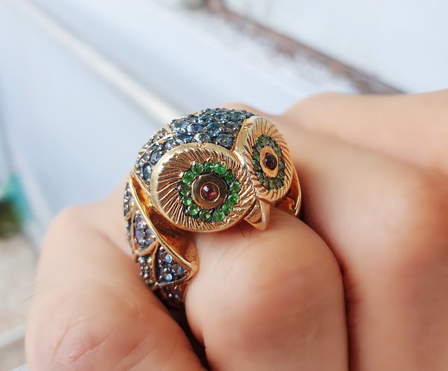 K18 Pt900 ルビー フクロウモチーフ リング owl ring 15号-