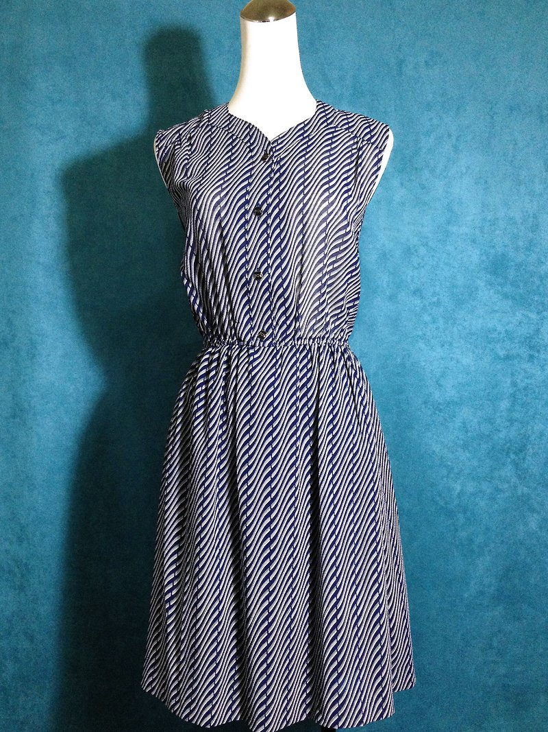 Ping-pong vintage [vintage dress / Nippon wavy stripe sleeveless vintage dress] abroad back VINTAGE - One Piece Dresses - Other Materials Blue
