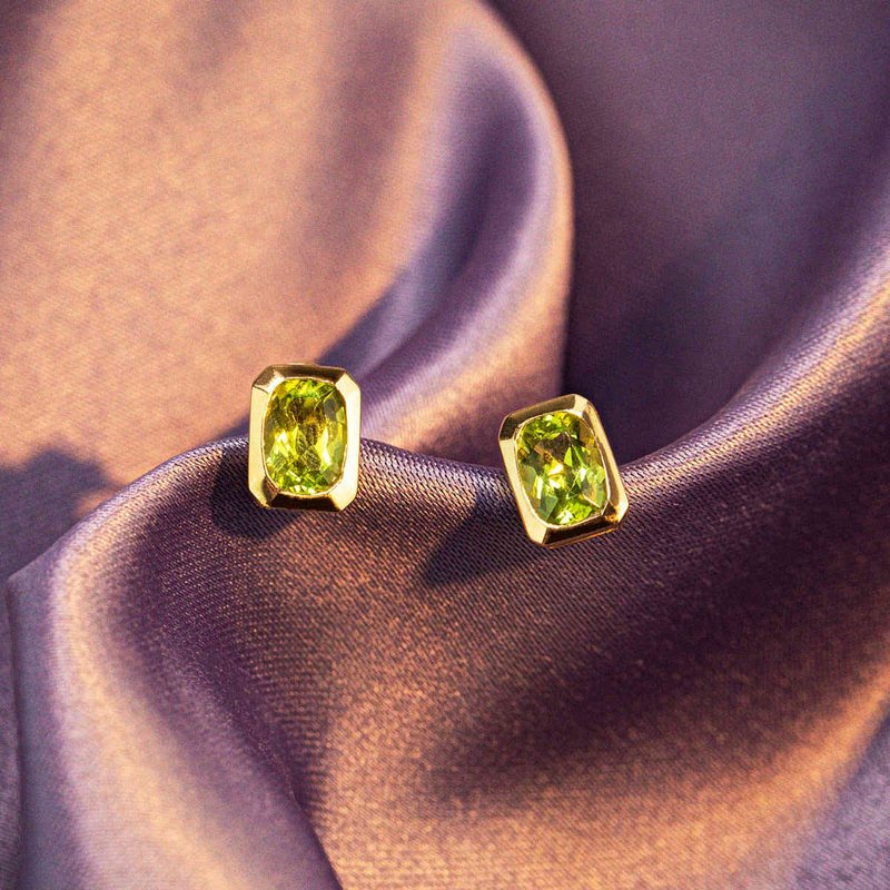 【PurpleMay Jewellery】純18K金簡約橄欖石耳釘-E067 - 耳環/耳夾/耳骨夾 - 寶石 藍色