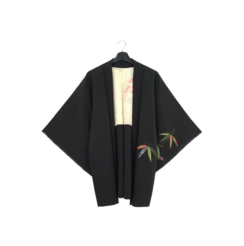 Back to Green :: Japan Back Kimono Embroidery Multicolored Bamboo // Unisex / Vintage kimono (KI-138) - เสื้อแจ็คเก็ต - ผ้าไหม 