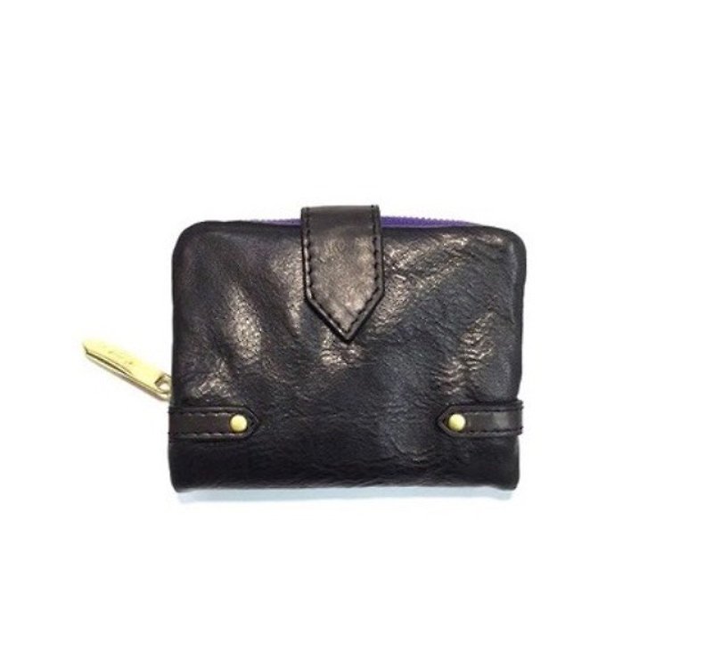 CU191BK Folded leather leather unisex Italian leather fold wallet - Wallets - Genuine Leather Black
