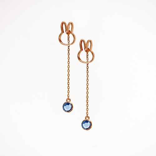 Mille-Feuille Fashion 【Pinkoi x miffy】Miffy 藍寶石水晶垂吊耳環 | 九月誕生石