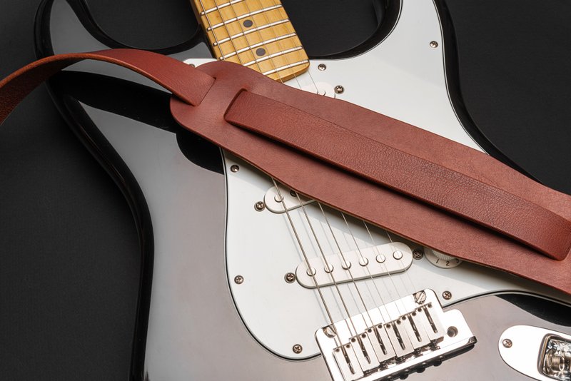 Leather guitar strap, Custom electic guitar strap, Leather acoustic guitar strap - 吉他配件 - 真皮 咖啡色