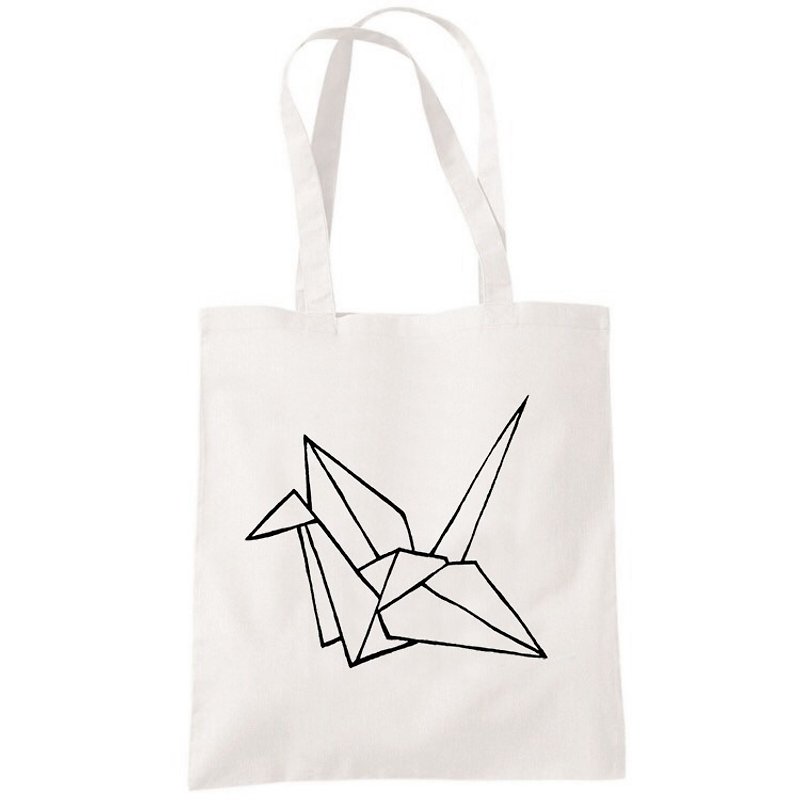 Bird Origami 摺紙鳥 文青 簡約 清新 帆布 文藝 環保 肩背 手提包 購物袋-米白色 - 側背包/斜背包 - 其他材質 白色