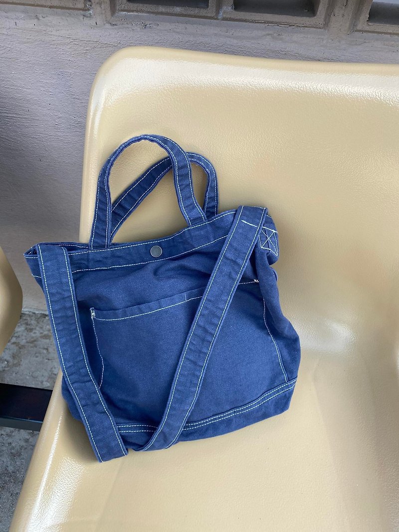 Navy Little Canvas Tote / Weekend bag / Shopping bag - Messenger Bags & Sling Bags - Cotton & Hemp Blue