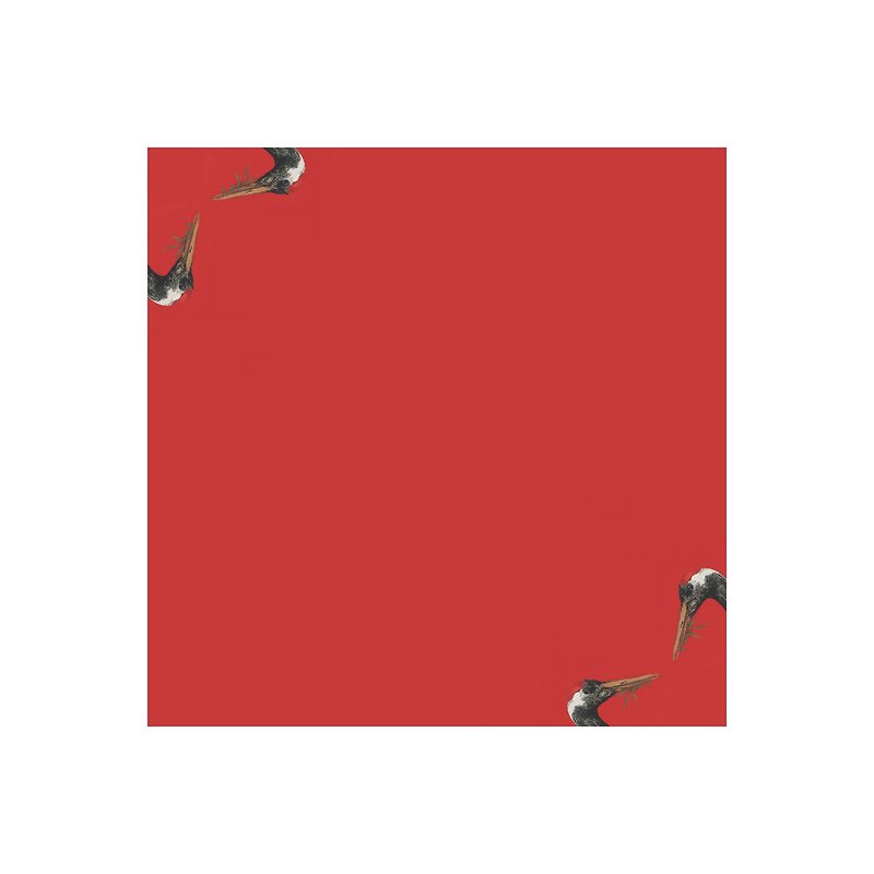 Red crane square original small scarf - ผ้าพันคอ - ผ้าไหม สีแดง