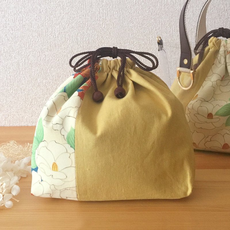 Drawstring Bag, Kimono and linen -  Silk - for Clear Tote Bag - Toiletry Bags & Pouches - Silk Yellow