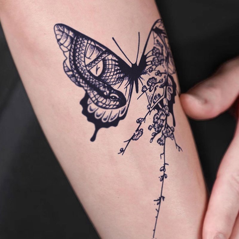 發2張【蝴蝶3款】和真的一樣魔法刺青植物草本紋身貼防水真實感 - 紋身貼紙 - 紙 多色