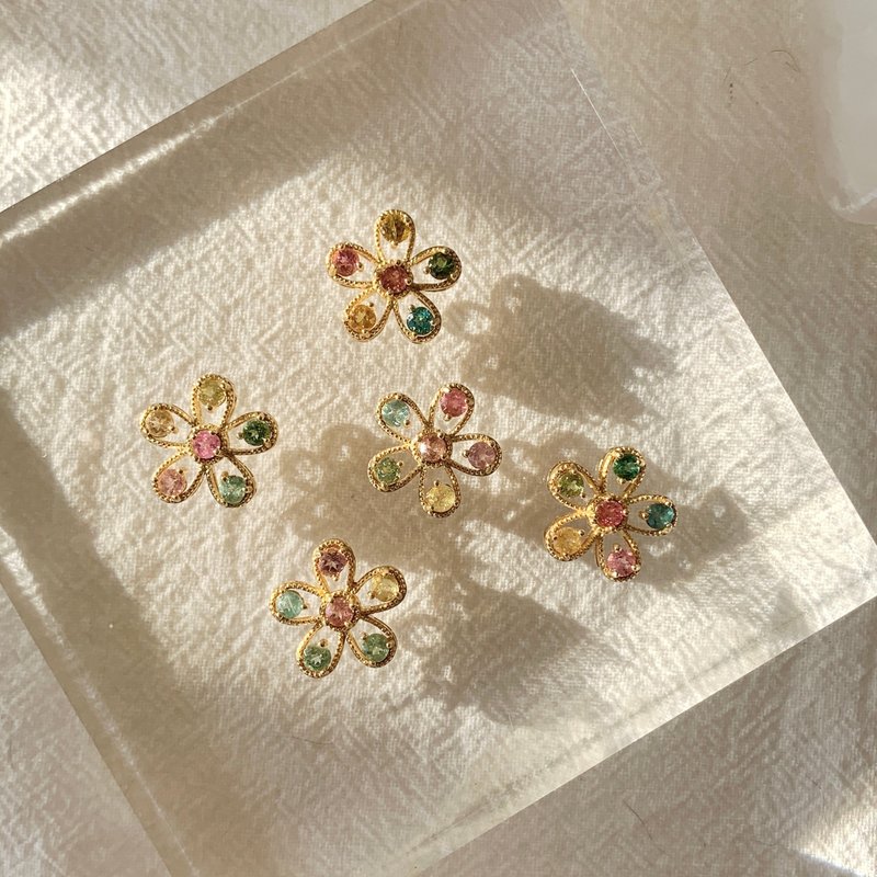 Tourmaline Design Flower Gold Plated Box - พวงกุญแจ - คริสตัล หลากหลายสี