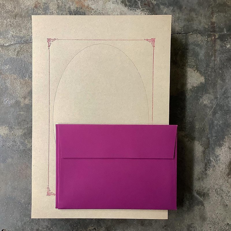 Stationery Set/Sweet Memories Frame/Letterpress/ Khaki Camel Stationery/Grape Envelope - Envelopes & Letter Paper - Paper Khaki