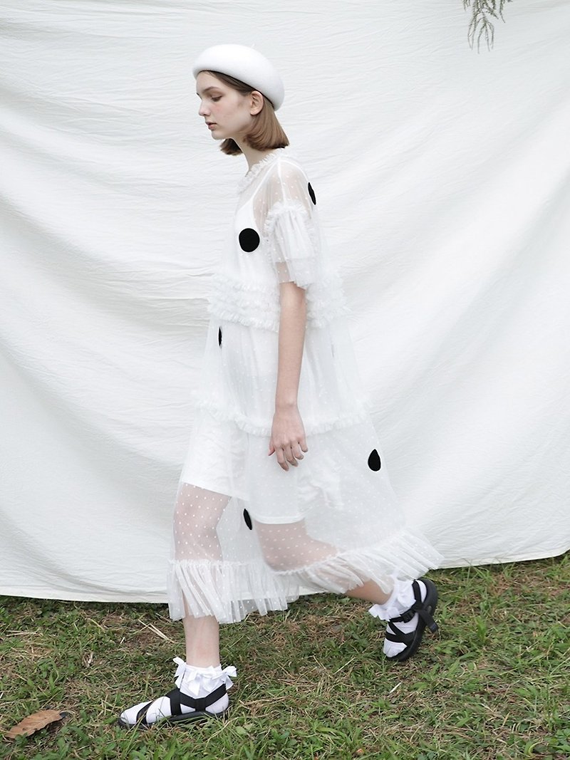 White mesh dress-imakokoni - ชุดเดรส - ผ้าฝ้าย/ผ้าลินิน ขาว