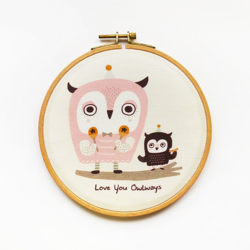 Love You Owlways Hoop Art - ของวางตกแต่ง - ผ้าฝ้าย/ผ้าลินิน สึชมพู