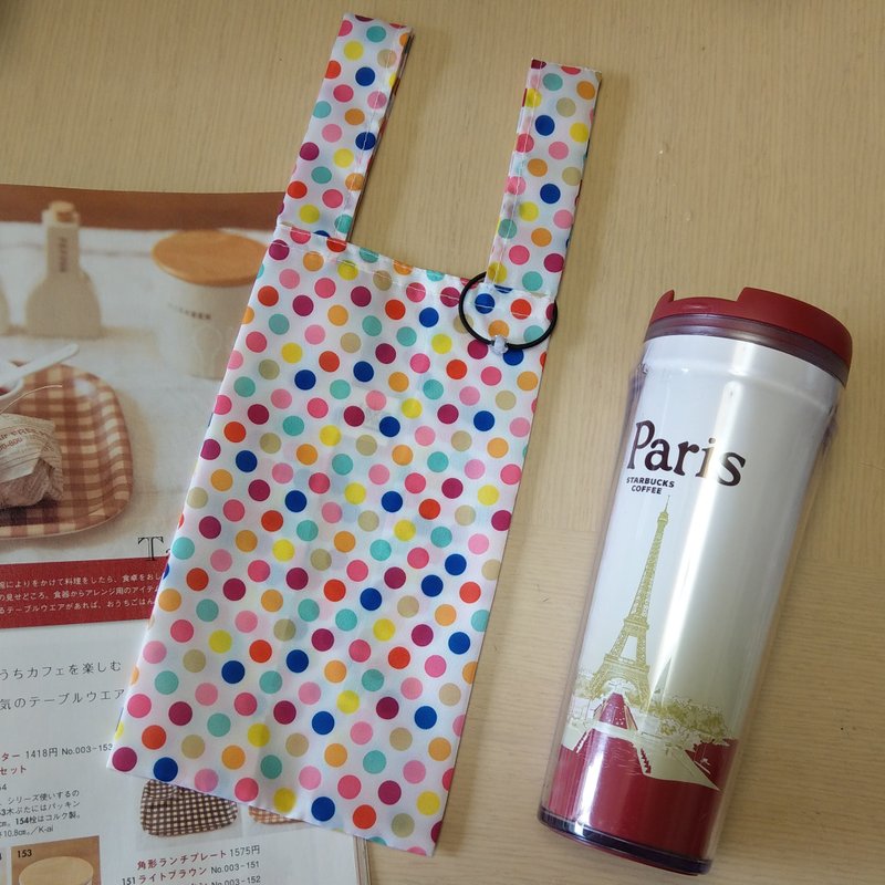 彩色泡泡(白底彩色點點)。環保飲料袋 早餐袋 隨身萬用袋 - 飲料提袋/杯套 - 防水材質 多色