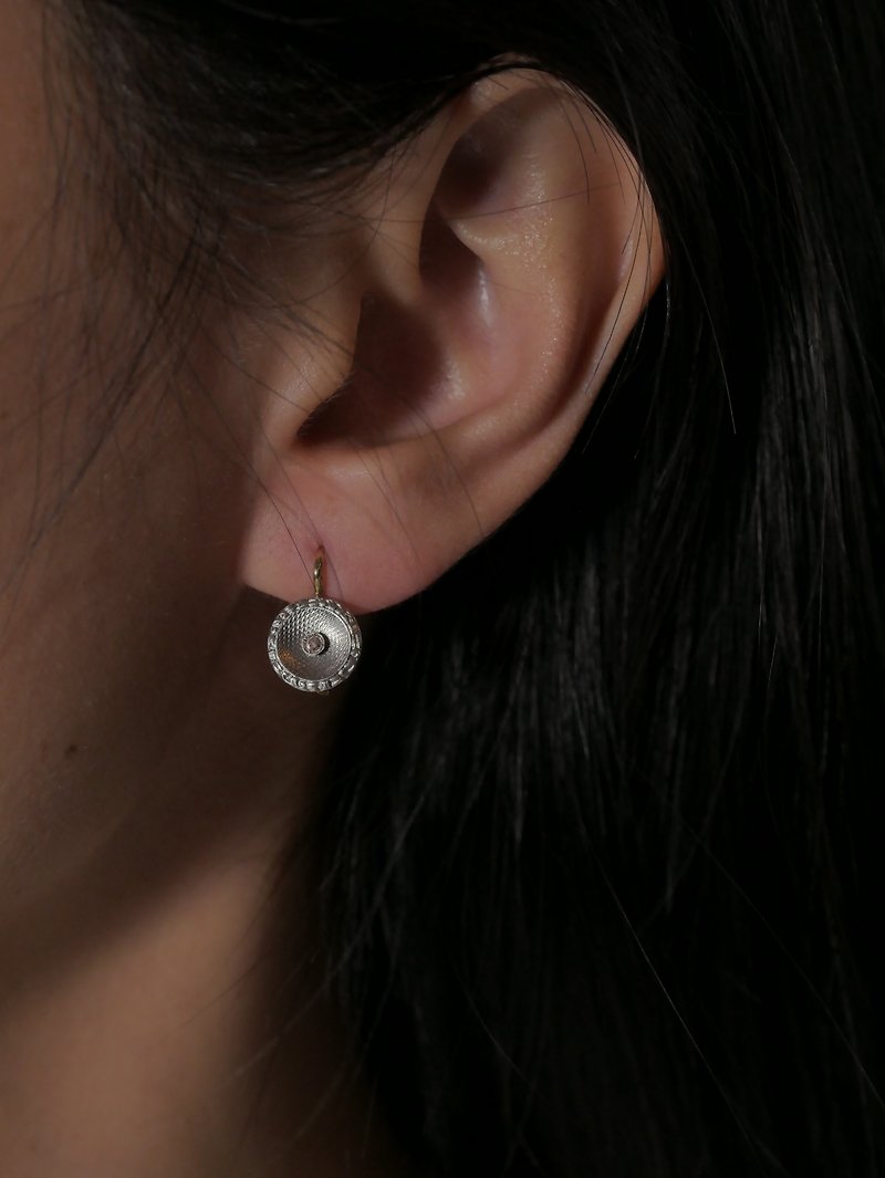 1920s 德國 裝飾藝術時期 雕紋圓盤鑽石耳針 - 耳環/耳夾 - 貴金屬 銀色