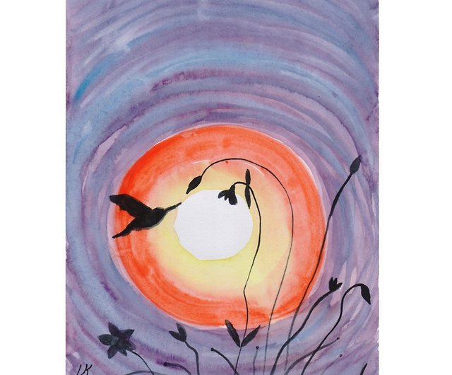Easy Watercolor Painting - Sunset Bird